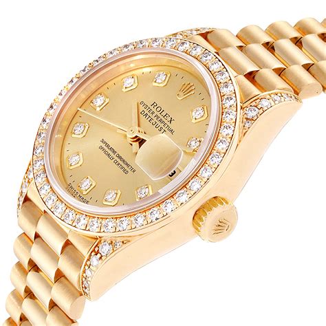 ladies presidential rolex diamond bezel|ladies 26mm rolex datejust president.